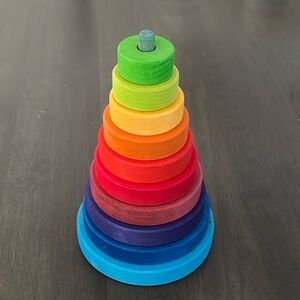 Grimm’s conical rainbow tower stacker Colorful Wooden Stacking Rings